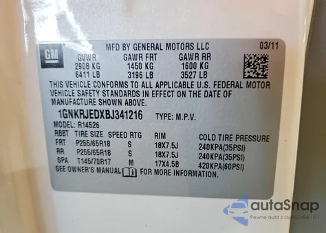 2011 Chevrolet Traverse Lt from USA, damaged, VIN 1GNKRJEDXBJ341216